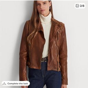 Lauren Ralph Lauren Tan Leather Biker Jacket
